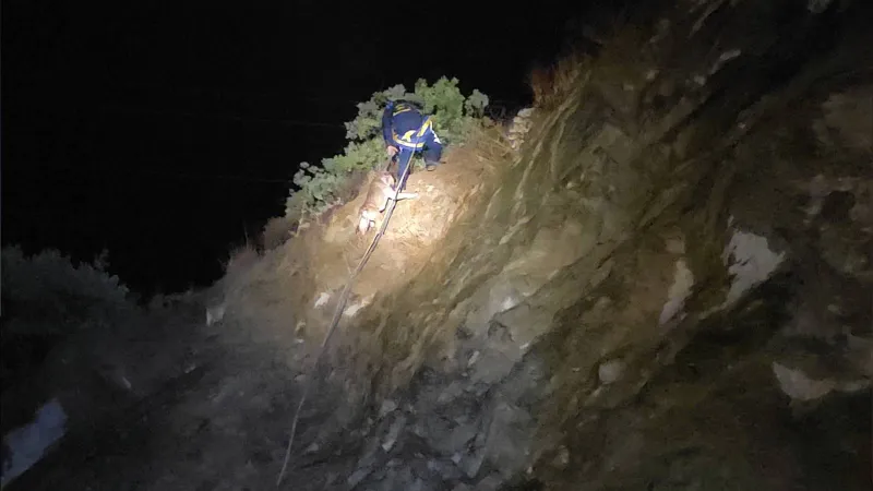 Bursa'da kayalıkta mahsur kalan köpek ekiplerce kurtarıldı