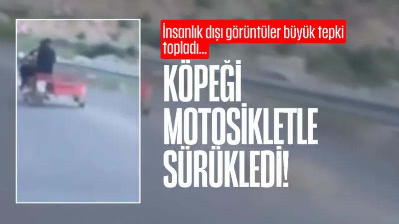 Motosikletin arkasına bağladığı köpeği metrelerce sürükledi